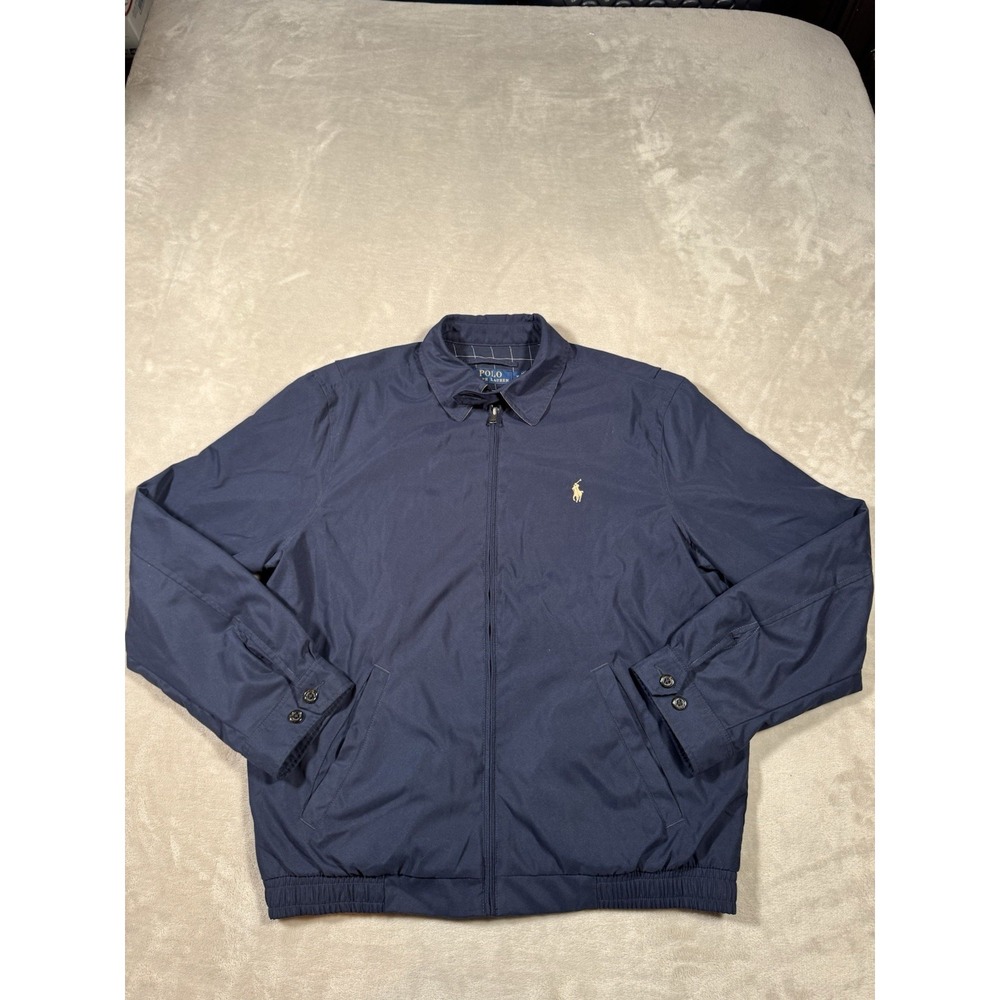 Polo Ralph Lauren Harrington Jacket Size Medium Navy Blue Flannel Lined